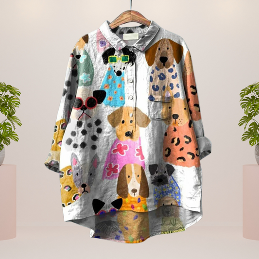 Ingrid | Stylische Hemd mit Knöpfen und Hundemuster