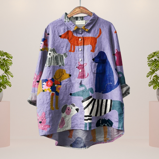 Ingrid | Stylische Hemd mit Knöpfen und Hundemuster